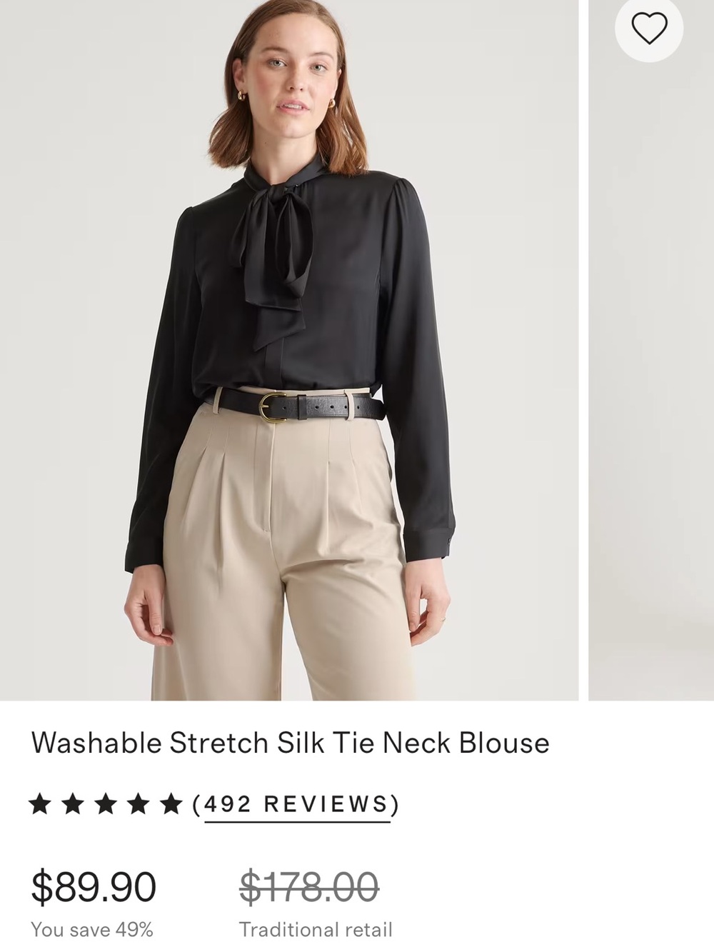 Quince Washable Stretch Silk Tie Neck Blouse
